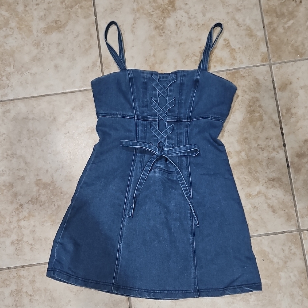 Finders Keepers Blue Lace-Up Mini Dress